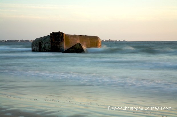 World War II Blockhaus Remains on Beach in the Bay of Audierne, Brittany