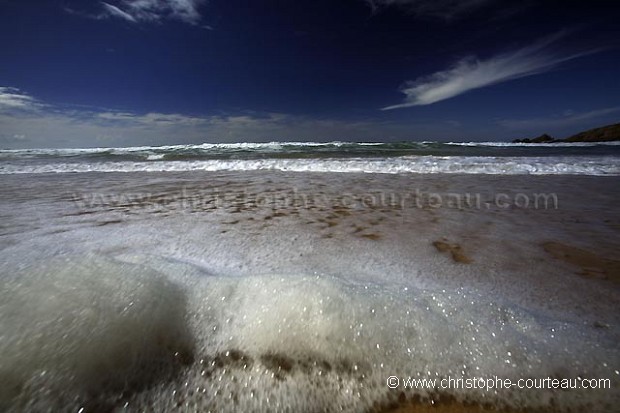 Waves on the beach. Tide Rising on the shore. Morbihan. France.