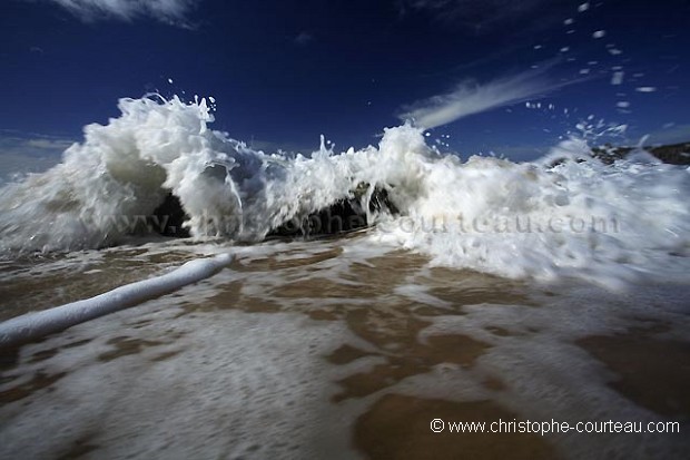 Waves on the beach. Tide Rising on the shore. Morbihan. France.
