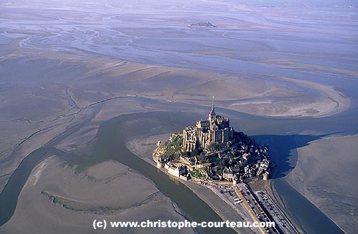 The Mont Saint Michel & its Bay, aerial view, Low Tide