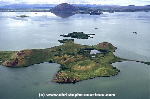 Lake Myvatn : pseudo-craters, Photographied from the sky.